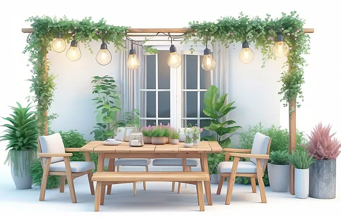 Outdoor Cafe Table Scene Creative 3D Design Art Illustration